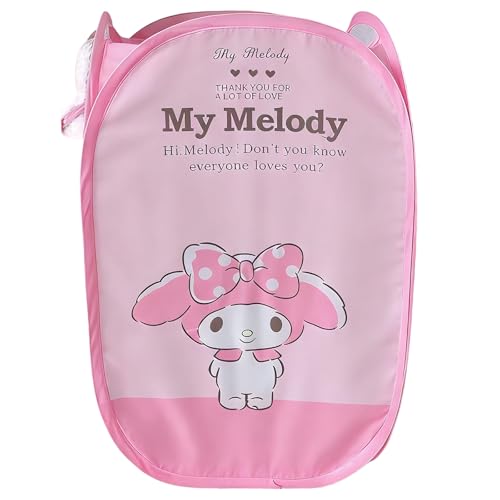Cute Cartoon themed Laundry Basket, Mesh Pop Up Hamper with Carry Handles, Large Capacity Collapsible Storage for Room, Dorm | Travel & Camping (Melody) - color: Melody