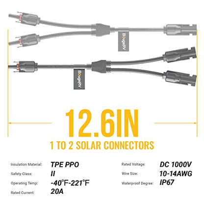 BougeRV 2 Pairs Solar Connectors Y Branch Parallel Adapter Cable Wire Plug Tool Kit for Solar Panel - size: 2 Pair M/FF and F/MM