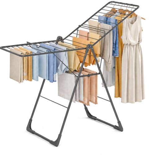 APEXCHASER Clothes Drying Rack Large Capacity-Ultra Slim Drying Rack Clothing, Foldable Space-Saving Laundry Rack with Height-Adjustable, Indoors & Outdoors Use, 20.47" D x 70" W x 42.52" H Jet Black - color: Jet Black, size: L-shaped