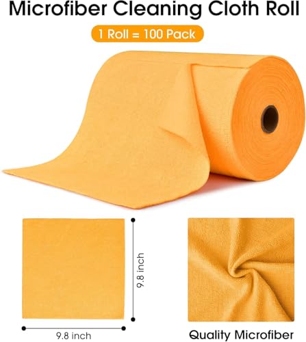 KitchLife Microfiber Cleaning Cloth Roll, 100 Pack - Tear-Away Microfiber Paper Towels, Lint-Free, Reusable, Washable for Kitchen, Car, Dishes, and Sensitive Surfaces (Tangerine Yellow) - color: Tangerine Yellow, size: 100 Pack