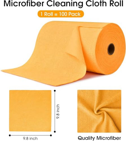 KitchLife Microfiber Cleaning Cloth Roll, 100 Pack - Tear-Away Microfiber Paper Towels, Lint-Free, Reusable, Washable for Kitchen, Car, Dishes, and Sensitive Surfaces (Tangerine Yellow) - color: Tangerine Yellow, size: 100 Pack