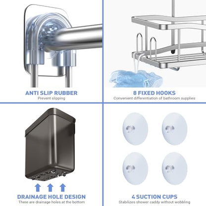 Aitatty Hanging Shower Caddy Bathroom Organizer: Rustproof Shower Shelf Racks Over Shower Head - No Drilling Inside Bath Shower Rack Shelves Over Showerhead for Shampoo with Soap Holder Black - color: Chrome