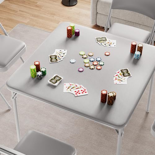 GarveeHome 33.6 in Folding Card Table, Portable Square Folding Table with PU Leather Soft Cushion, Foldable Table Suitable for Dining Room, Living Room, Office, Camping - color: Grey