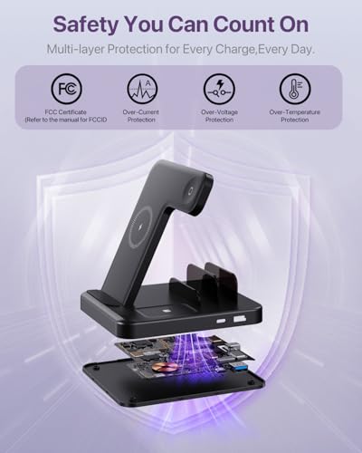 Multiple Devices Charging Station, 5-in-1 Charging Station for iPhone 17 Pro Max/Pro/16/15/14/13/12, iPad Pro/Air/Mini, Apple Watch and Airpods,Wireless Charging Dock(G805) (Black) - color: Black