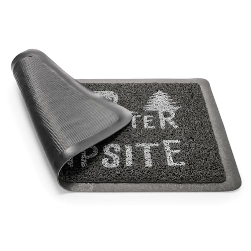 Camco Life is Better at The Campsite Scrub Mat - 26.5" by 15" - Non-Slip Backing - Gray/White - 53200
