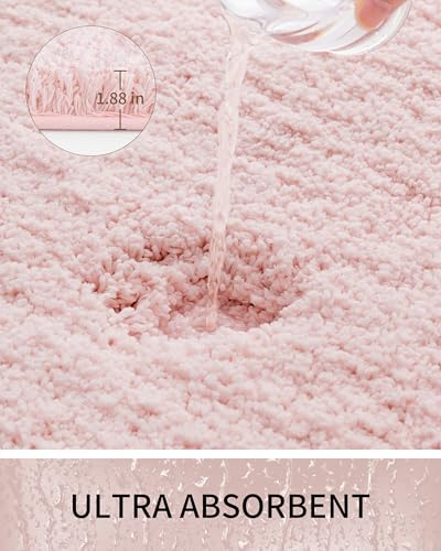 Toilet Rugs U-Shaped Mat 24x22, Contour Bathroom Mat - Ultra Soft & Absorbent Microfiber, Quick-Dry, Machine Washable with High Density Foam Latex Non Slip Backing, Pink - color: Pink, size: 24" X 22"(Toilet Rug)