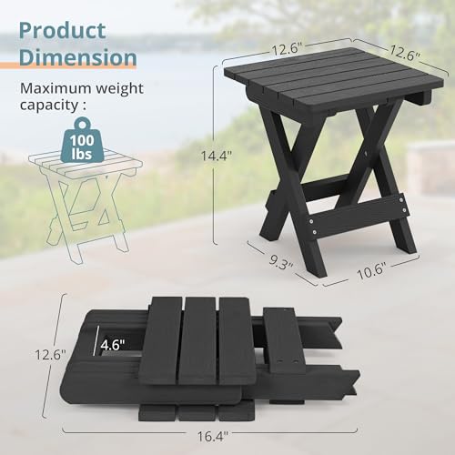 LUE BONA Small Outdoor Folding Side Table, HDPS Outside End Table for Patio, Porch, Deck, Pool, 14 Inch Height, Black - color: Black