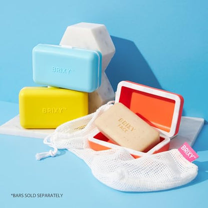 BRIXY Beauty Bar Travel Case Set – 3 Pack Soap Bar Travel Containers, Leakproof Portable Soap Holder, Durable Silicone, Magnetic Seal, TSA Friendly (Yellow, Blue, Orange) - color: Yellow, Blue, Orange