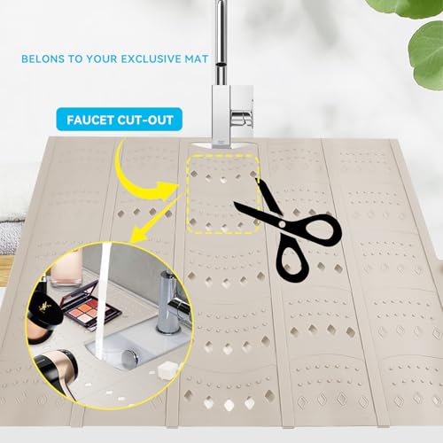 BRIAN & DANY Makeup Mat for Sink, Bathroom Sink Cover for Counter Space, Foldable Silicone Sink Mat Organizer Countertop RV Space Saver, Beige, 19.3" x 15.5" - color: Beige
