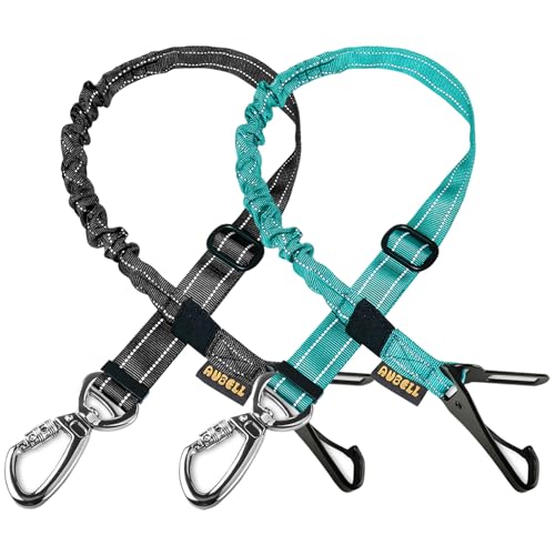 AUBELL Dog Seat Belt for Car,2 Pack Set 3-in-1 Adjustable Reflective Bungee Heavy Duty Dog Car Harness Tether with Clip Hook Latch & Buckle,Swivel Zinc Alloy Carabiner,Black+Teal - color: Set Black+Teal