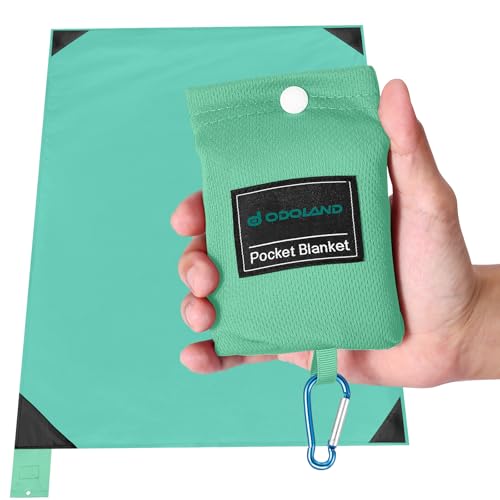 Odoland Sandproof Beach Blanket, Waterproof Portable Mat with Carry Pouch | 63“x43” Quick Drying & Foldable Lightweight Sand Free Beach Mat for Hiking, Camping, Travel, Light Green - color: Light Green, size: 43.3" x 63"(1-2 People)