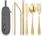 Portable Stainless Steel Flatware Set, Travel Camping Cutlery Set, Portable Utensil Travel Silverware Dinnerware Set with a Waterproof Case (Gold) - color: Gold