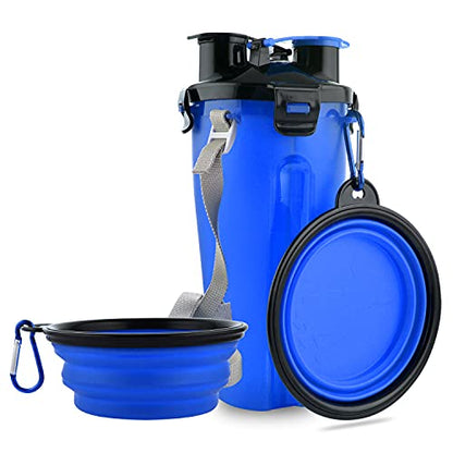Dog Travel Water Bottle Collapsible Bowls, 2 in 1 Pet Food Container with Collapse Bowls, Outdoor Portable Water Bowls for Walking, Traveling, Camping and Hiking (Blue) - color: Blue