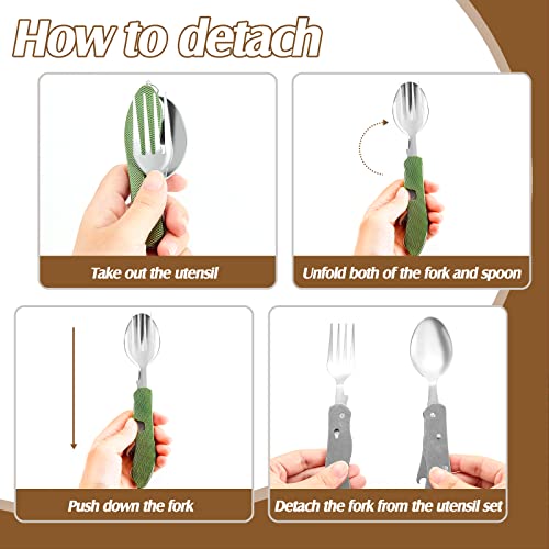 Folding Camping Utensil Set – Stainless Steel Spoon, Fork, Knife & Bottle Opener – Portable Outdoor Tableware, Backpacking Cutlery in Red, Green, Blue, Black, Gold(5 Pcs)