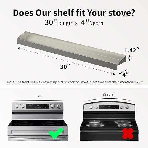 Mount Walker 30" Upgrade Stainless Steel Stove Top Shelf, Magnetic Shelf for Kitchen, Over The Stove Spice Rack Organizer, Back of Oven Rack with Border All Around, Silver - color: Silver