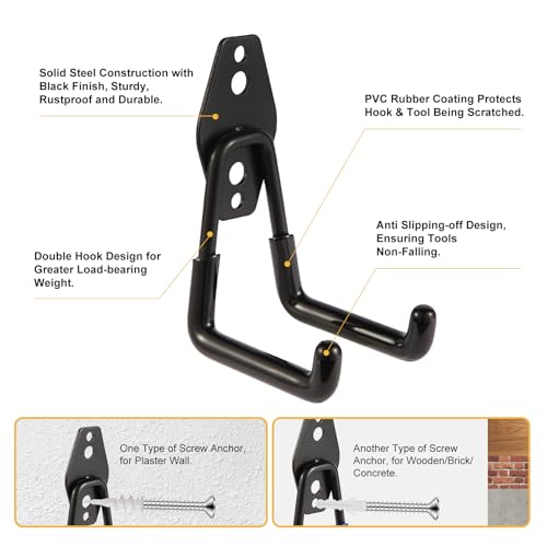 Garage Hook Heavy Duty Wall Storage Hangers, 28 Pack Garage Storage Hooks Steel Tool Black for Ladders, Ropes, Garden Tools