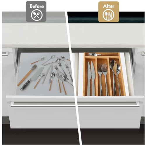 Upassion Bamboo Kitchen Drawer Organizer, 7 Inch Silverware Utensil Holder for Small Drawer, Wood Silverware Organizer for Cutlery - size: 7 x 13 inch (4 Slots)