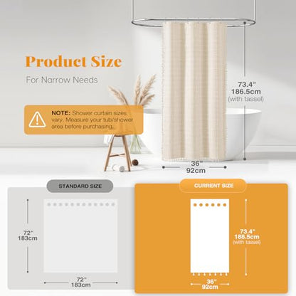 BTTN Boho Shower Stall Curtain - 36x72 Narrow Linen Ultra Thick Tassel Fabric Shower Curtain Set with 6 Plastic Hooks, Half Camper RV Modern Farmhouse Country Shower Curtains for Bathroom, Cream/Beige - color: A - Cream, size: 36"W x 72"L (Pack of 1)