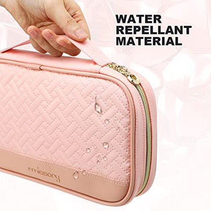 emissary Travel Jewelry Case Organizer for Necklace & Earrings, Pink | Padded slots & necklace ties keep jewelry tangle-free; double-zip, water-repellent travel case for rings & earrings - color: Pink