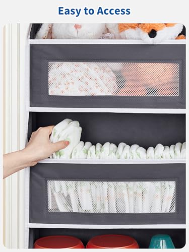 JARLINK Over The Door Organizer, 5 Shelf Door Hanging Organizer with 5 Large Pockets, 44 lbs Weight Capacity Hanging Storage for Bathroom, Bedroom, Nursery, RV, Pantry (Dark Grey)