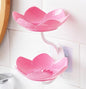Soap Dish Holder for Shower Bar Double Layer Cute Lotus Shape Adhesive Tray Sink Wall Mounted Shampoo NO-Drilling Self Draining Hanging Saver Rack Plastic Bathroom Bathtub Kitchen，Pink - color: D-pink