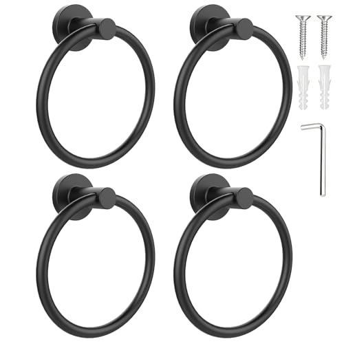 SetSail Towel Holder for Bathroom Wall Matte Black Towel Ring Stainless Steel Hand Towel Holder 4 Packs Towel Hanger for Bath, Kitchen - color: Matte Black, size: 4 packs