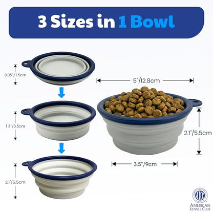 American Kennel Club 2-Pack Collapsible Travel Bowls for Dogs – Blue/Gray, Portable Food & Water Bowls - color: Blue/Gray