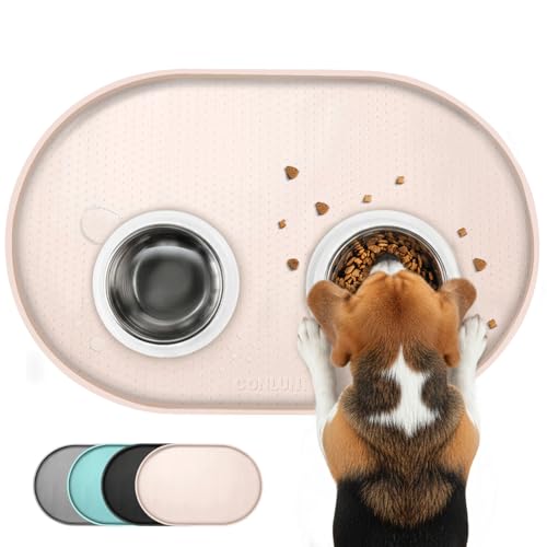 Conlun Dog Food Mat,Raised Edges Pet Food Mats for Spill Containment,BPA-Free Silicone Cat Dog Feeding Mat for Floor Waterproof,Rubber Pet Placemats for Food and Water Bowls 1/2 Inch - color: Natural Tan, size: 24 x 16" - Standard