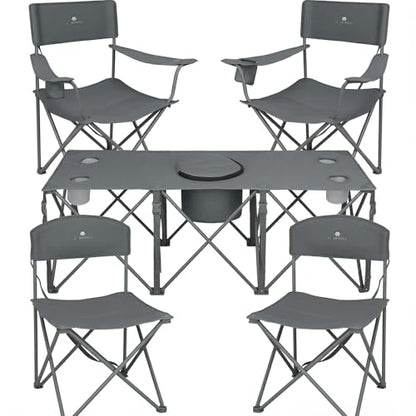 Camping Chair Set of 3, Outdoor Folding Camping Chairs for Heavy People with Cup Holder & Carry Bag,Collapsible Chair Include One Sofa Chair and Two Single Chair,Support up to 500lbs - color: Grey-5pcs