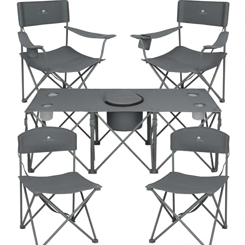Camping Chair Set of 3, Outdoor Folding Camping Chairs for Heavy People with Cup Holder & Carry Bag,Collapsible Chair Include One Sofa Chair and Two Single Chair,Support up to 500lbs - color: Grey-5pcs