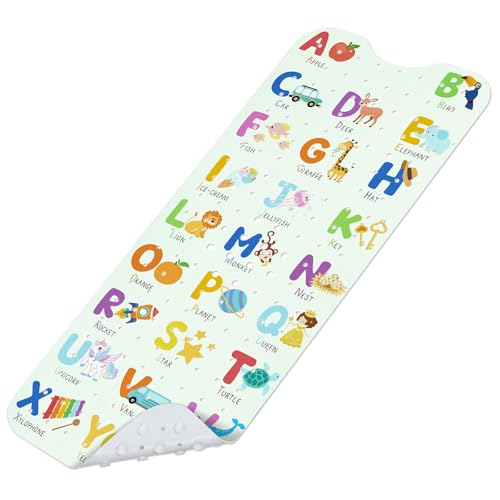 Baby Bath Mat for Tub, Non Slip Kids Bath Shower Mat, 40 X 16 Inch Large Bathtub Mat with Drain Holes and Suction Cups for Toddlers, Machine Washable and Waterproof (Alphabet) - color: Alphabet