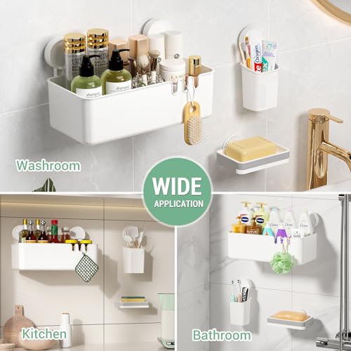 LUXEAR Suction Shower Caddy - 3 Pack NO-Drilling Organizer - 1S Installation Removable Powerful Waterproof Baskets for Bathroom & Kitchen - size: 3 pack