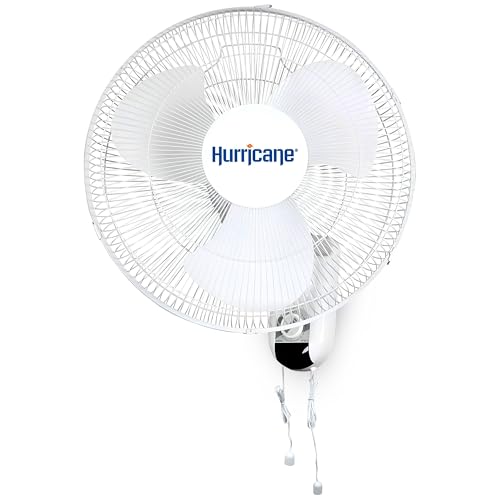 Hurricane Classic Oscillating Wall Mount Fan w/ 3 Quite Speeds, White, 16" - Corded Electric Air Cooling Unit w/ Easy Pull Cord Controls for Home, Grow Tents, Offices, Sheds, Studios, Garages & Dorms - style: Classic