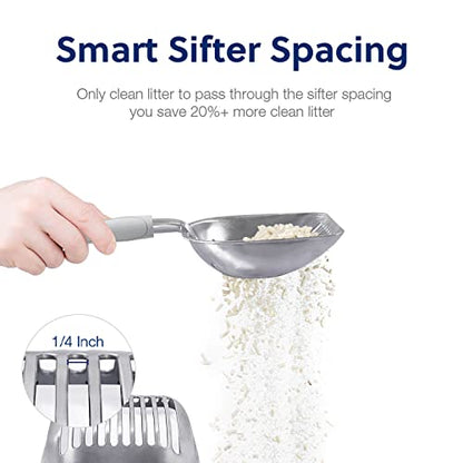 WePet Cat Litter Scoop, Aluminum Alloy Sifter, Kitty Metal Scooper, Deep Shovel, Long Handle, Poop Sifting, Kitten Pooper Lifter, Durable, Heavy Duty, for Litter Box - color: FLAT Aluminum \ #05 Grey Handle, size: Large