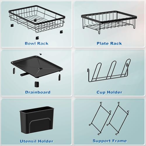 GAOKASE Dish Drying Rack, Stainless Steel-Dish Rack, Dish Racks for Kitchen Counter, Kitchen Dish Drainers with Removable Utensil Holder,New Drain Outlet,Plate Rack and Drainboard (Black 3) - color: Black 3