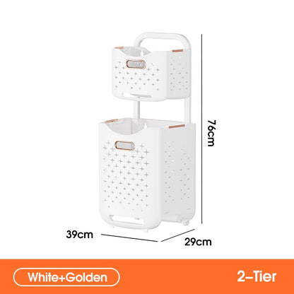 Collapsible Laundry Basket Organizer, 2-Tier Foldable Laundry Sorter with Wheels & Wall Mount, Space-Saving Slim Laundry Hamper with Removable Bins, 80L Capacity for Bathroom, Dorm & Small Spaces - size: 2-Tier