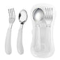 VANRA 2 Pieces Toddler Fork and Spoon Set with Travel Case 18/8 Stainless Steel Toddler Utensils Kids Silverware Children Flatware Child Cutlery Set for School Lunch Box (White) - color: White