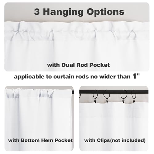 Chyhomenyc White Faux Linen Slub Textured Semi Sheer Small Window Kitchen Valance Curtain, Rod Pocket Cafe Valance for Bathroom Laundry Basement, 30Wx14L inch, 2 Piece - color: White, size: 30"W x 14"L (Pack of 2)