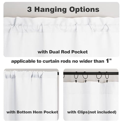 Chyhomenyc White Faux Linen Slub Textured Semi Sheer Small Window Kitchen Valance Curtain, Rod Pocket Cafe Valance for Bathroom Laundry Basement, 30Wx14L inch, 2 Piece - color: White, size: 30"W x 14"L (Pack of 2)