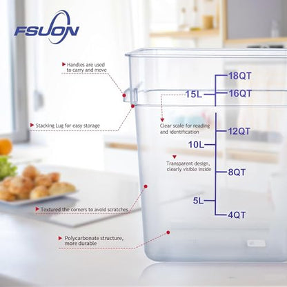4 Pack Clear Food Storage Containers with Lids and Handles Polycarbonate Square Commercial Food Containers, NSF (18Qt) - color: 18Qt