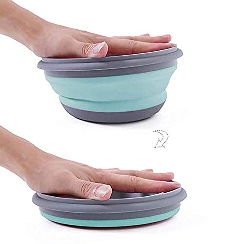3 PCs Food Grade Silicone Collapsible Bowl Lunch Box - Expandable Food Storage Containers Set -Silicone Salad Bowl with Lid Portable - color: Blue