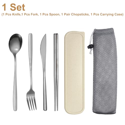 uxcell Travel Utensils with Case, Stainless Steel Portable Silverware, Black - color: Black