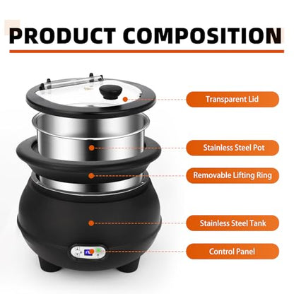YUANHAO 8 Qt Digital Soup Kettle Warmer, Stainless Steel Insert | Adjustable Temp Buffet Server for Restaurant, Catering & Party
