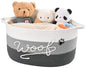 Woof Dog Toy Basket with Handles, Large Dog Toy Storage Bin with Paw Print, Woven Dog Basket for Blankets, Toys, Chews, Pet Toy Box for Nursery, Living Room, Bedroom, 17”x12”x9, Grey - color: Grey