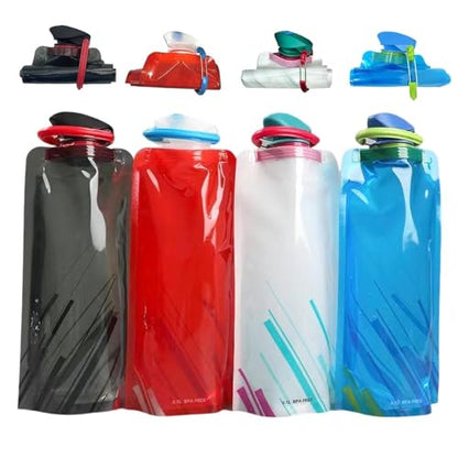 4 Pack Collapsible Water Bottles for Travel – 23oz Foldable Water Bottle with Carabiner,Leakproof BPA-Free Water Jup, Portable Reusable Water Bottle for Hiking,Sports,Camping,Biking