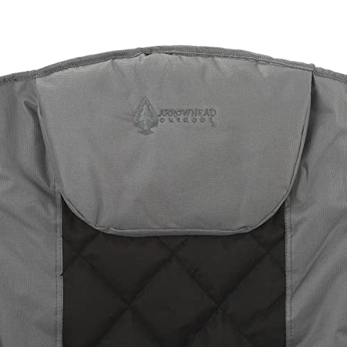 ARROWHEAD OUTDOOR Portable Deluxe Folding Camp Quad Chair w/Headrest, Glass & Cup Holders, Armest 6-can Cooler, Heavy Duty Carry Bag, 550 lbs Weight Capacity - color: Grey