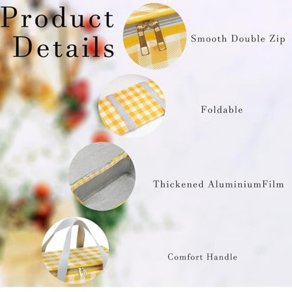 Insulated Picnic Bag with Leakproof Liner Foldable Reusable Cooler Basket Includes Disposable Picnic Mat Sturdy Handle Ideal for Outdoor Activities Travel Beach Camping (Yellow) - color: Yellow