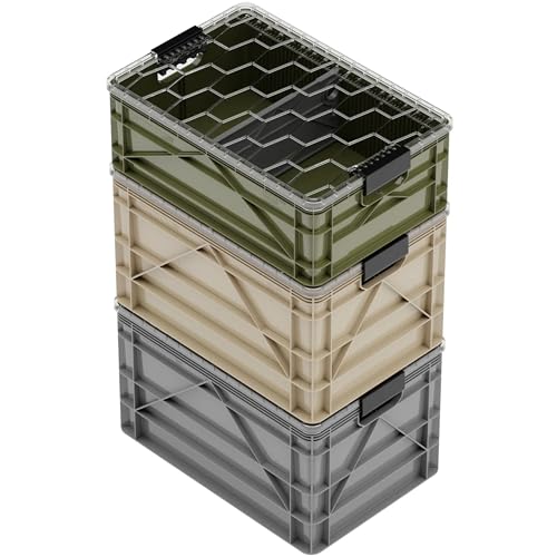 SIDIO CRATE Starter Pack - Two Full Size and One Half Size SidioCrate, Stackable Outdoor Organizer Storage Bins with Clear Lid and Dividers - CAMO Variety Pack - color: CAMO Variety Pack