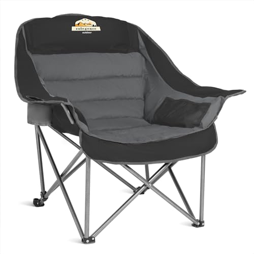 Colegence Oversized XL Padded Camping Chair Wide Heavy Duty Lawn Chairs Support 450 LBS Portable Folding Giant Camp Chair with Side Pocket Cup Holder for Outdoor Outside Sports Baseball-Black&Grey - color: Black, size: Single Pack