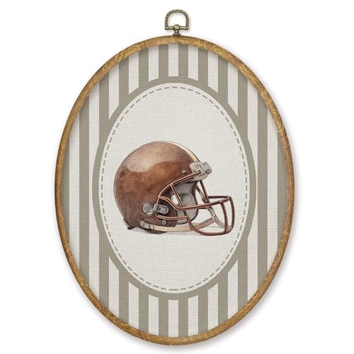 CGBHW Vintage Football Nursery Oval Wall Art Decor Products, Sports Canvas Prints Framed, Neutral Striped Football Helmet Wall Art Hanging Decor for Home Kids Boy Nursery Room Playroom, 8.6x11.4 Inch - color: Colour09